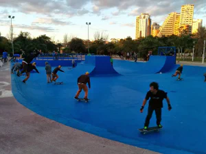Skateboarders practicing in skatepark in Barcelona
