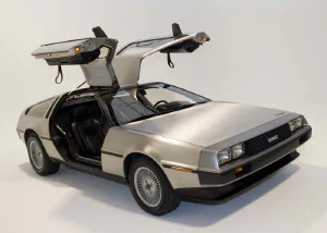 DeLorean car from side with doors open