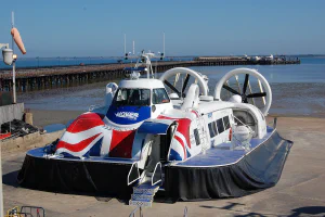 Solent Flyer hovercraft parked on beach