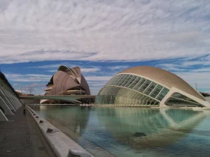 City Of Arts and Sciences in Valencia, with a cloudy sky