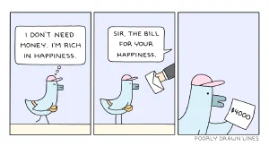 Comic strip with a bird thinking