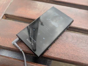 Sony Walkman on a wooden bench