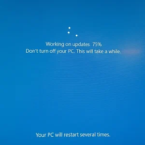 Blue Windows update screen: Working on updates 75%, don't turn off your PC